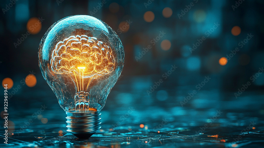 A glowing brain inside a lightbulb symbolizes creativity, innovation, and intelligence. The fiery neural connections represent the power of ideas and the spark of inspiration in a dark environment. A glowing brain inside a lightbulb symbolizes creativity, innovation, and intelligence. The fiery neural connections represent the power of ideas and the spark of inspiration in a dark environment.