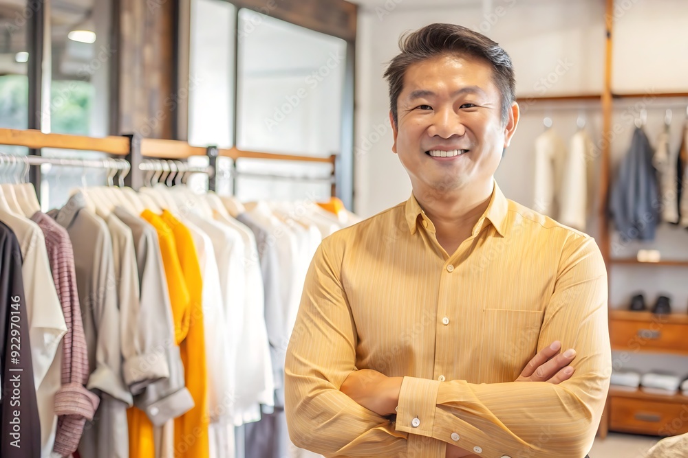 Fototapeta premium Confident Businessman Smiling in Retail Store.