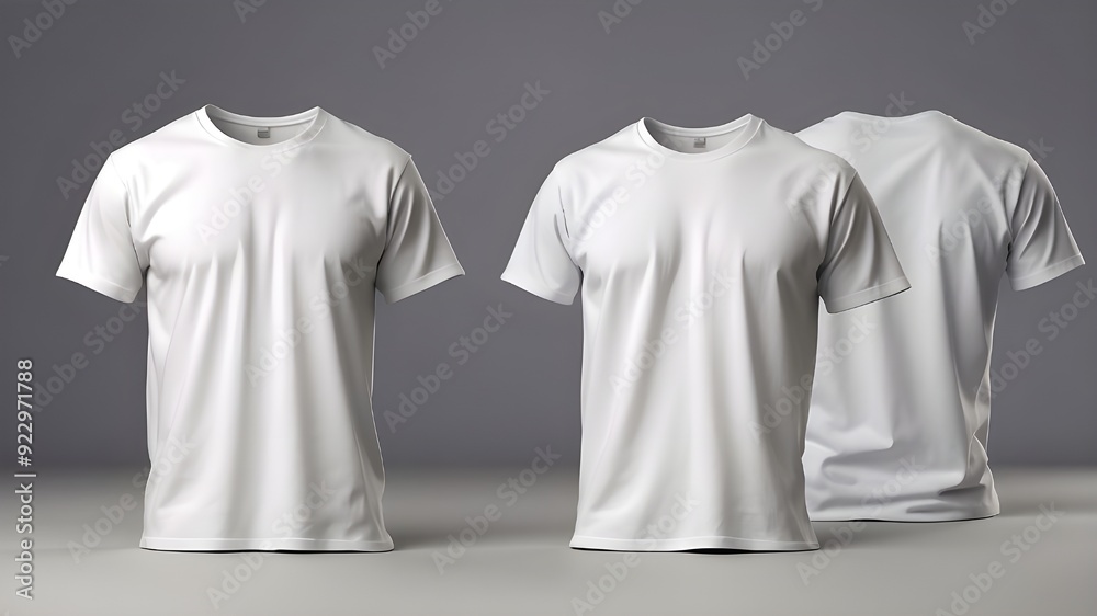 Perfect for a branding mockup, two white blank t-shirts with a clean background and a frontand rear view. Perfect for a branding mockup, two white blank t-shirts with a clean background and a frontand rear view.