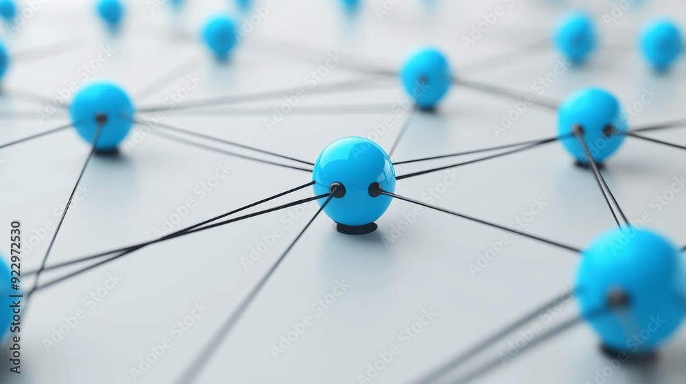 3D network concept with blue spheres connected by black lines on a white background 3D network concept with blue spheres connected by black lines on a white background