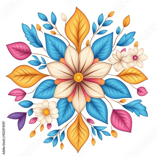 A vibrant floral illustration featuring colorful leaves and flowers, perfect for spring or nature-themed designs. photo