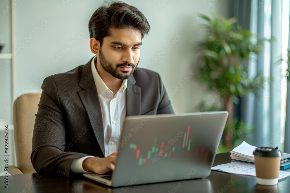 An Indian investor analyzing market trends on a laptop, usually depicted in a modern or home office environment.
An Indian investor analyzing market trends on a laptop, usually depicted in a modern or home office environment.