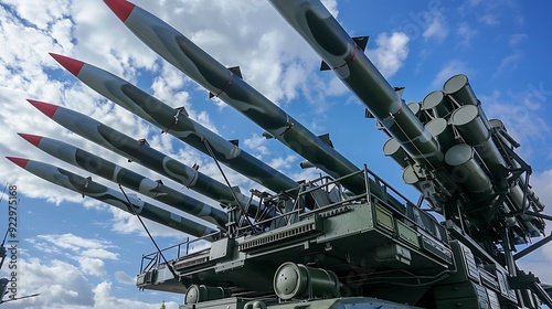 Anti aircraft air defense missiles on the launcher middle range rocket systems