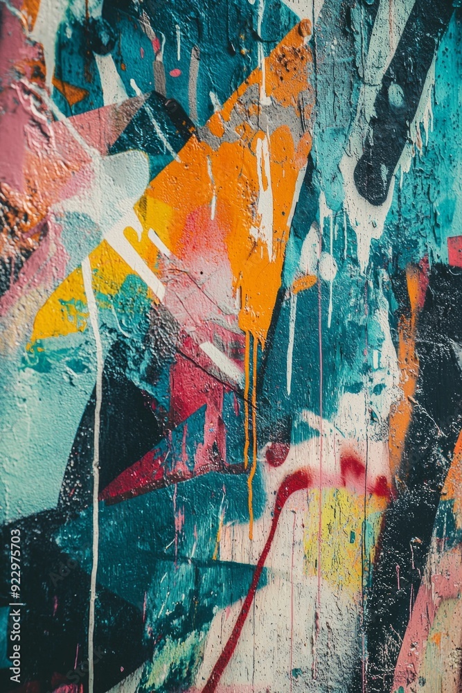 Fototapeta premium A graffiti-covered wall where the colors blend into an abstract, chaotic pattern. 
