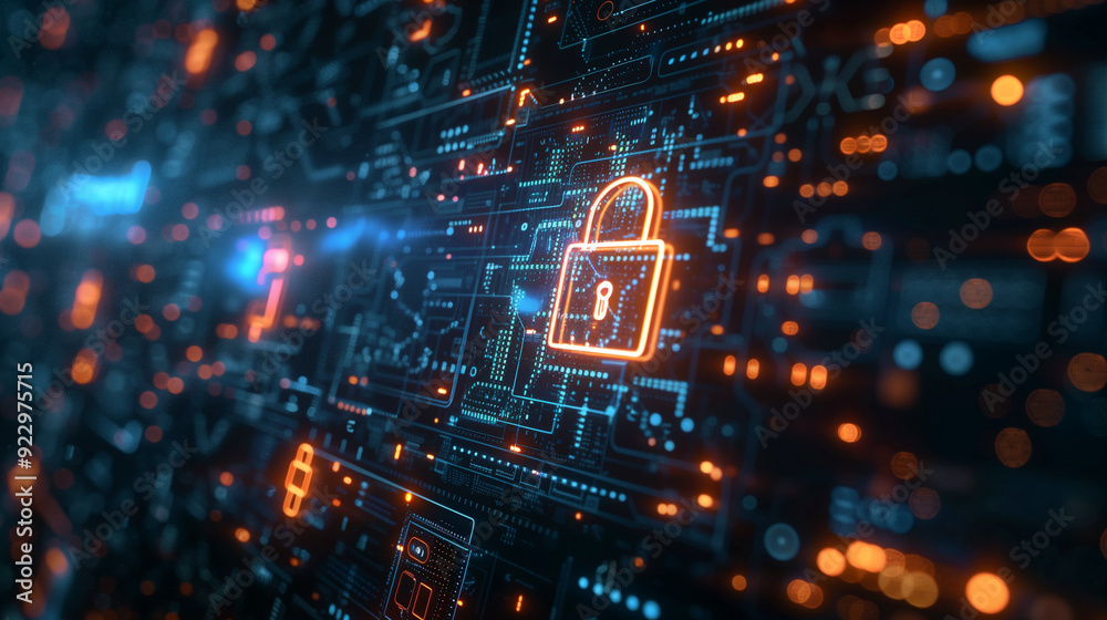 Fototapeta premium Digital data security and encryption illustration.