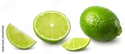 Set of Lime isolated. Lime half, slice, piece isolate on white background.