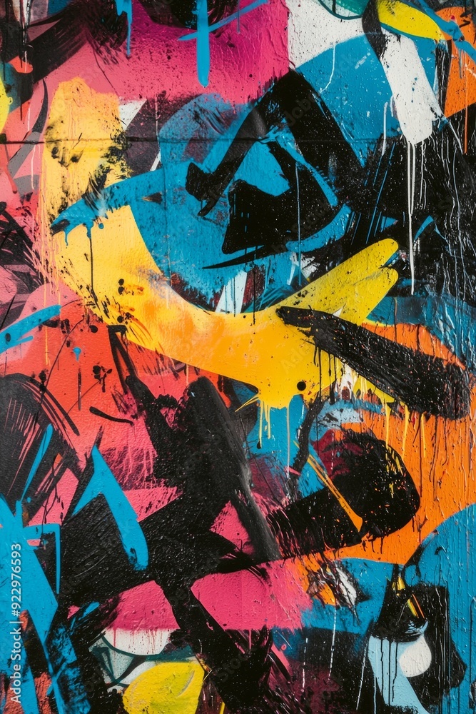 A graffiti-covered wall where the colors blend into an abstract, chaotic pattern. A graffiti-covered wall where the colors blend into an abstract, chaotic pattern.