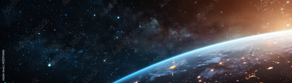 Earth from space with a starry background. Earth from space with a starry background.