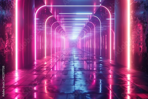 Wallpaper Mural Neon lights illuminate a futuristic corridor, creating a vibrant and immersive atmosphere. Torontodigital.ca