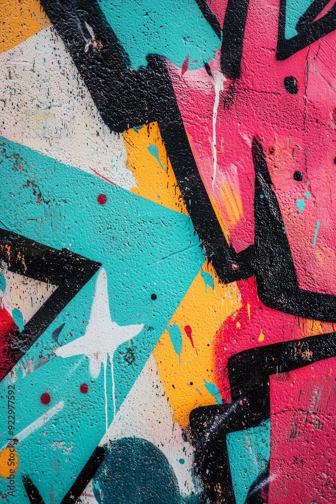Fototapeta premium A graffiti-covered wall where the colors blend into an abstract, chaotic pattern. 