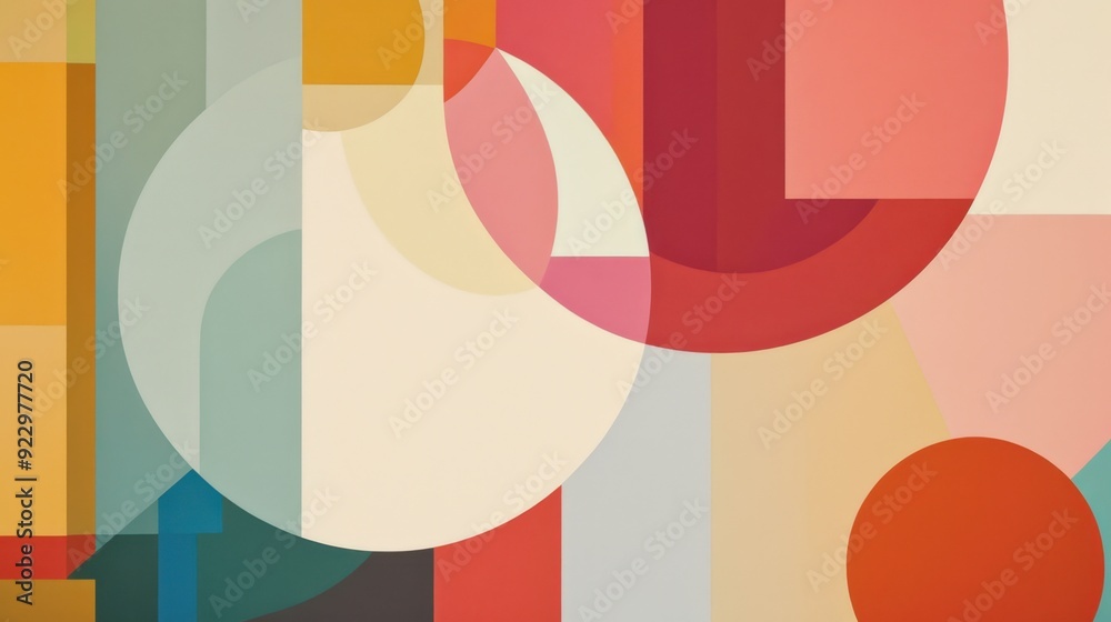 Obraz premium Geometric abstract composition with bold overlapping circles and rectangles in vibrant hues