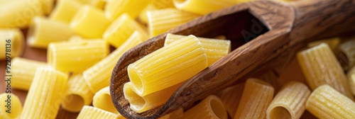 Unprocessed rigatoni pasta in a scoop photo