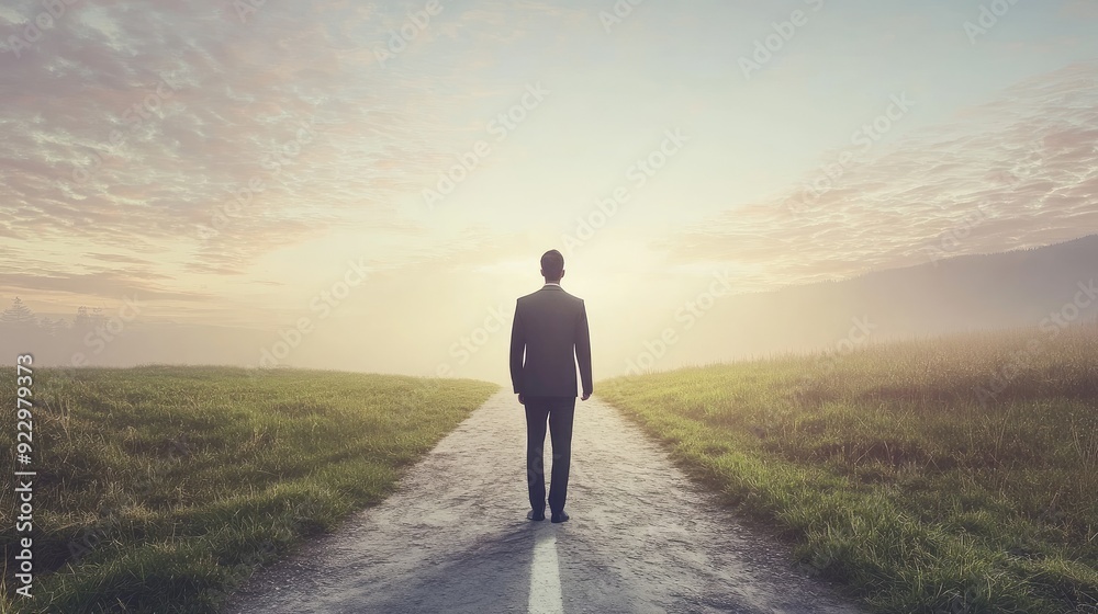 A solitary figure stands on a winding road, looking towards a bright horizon, symbolizing hope and new beginnings. A solitary figure stands on a winding road, looking towards a bright horizon, symbolizing hope and new beginnings.