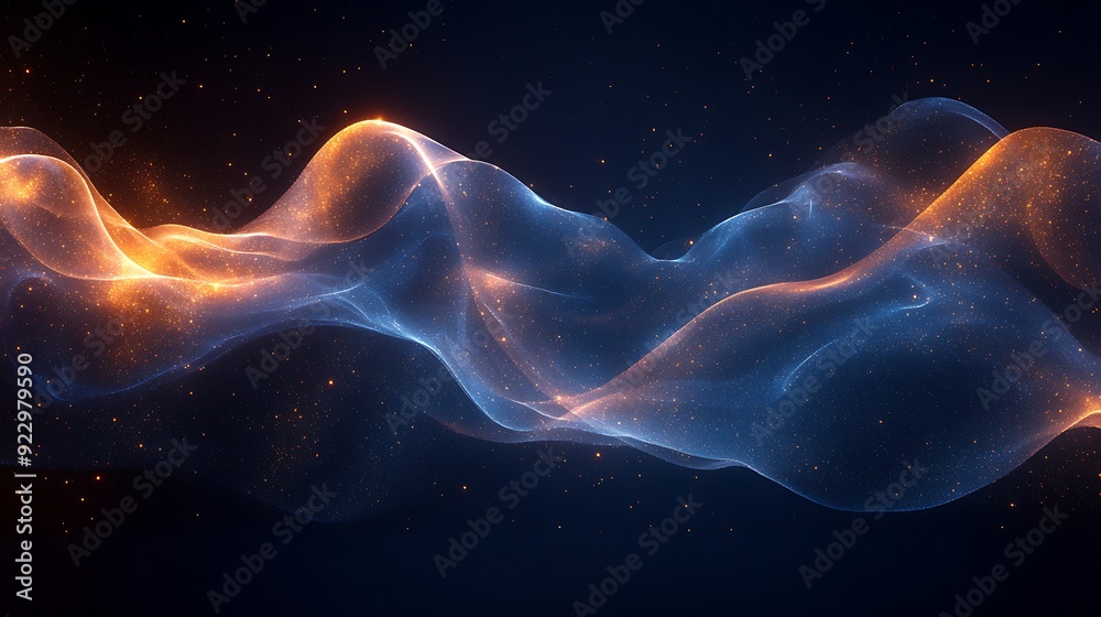 Abstract blue and orange wave with glowing particles. Abstract blue and orange wave with glowing particles.