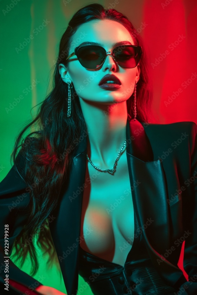Fashion editorial portrait of European models in luxurious, modern outfits, featuring bold colors and stylish accessories, high contrast lighting, posing with confidence Fashion editorial portrait of European models in luxurious, modern outfits, featuring bold colors and stylish accessories, high contrast lighting, posing with confidence