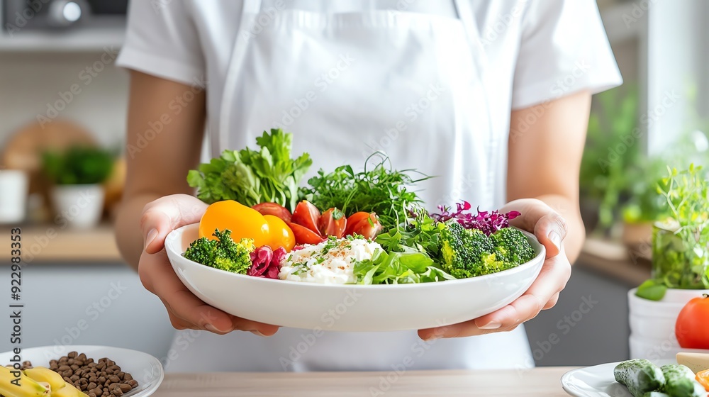 A fresh, vibrant salad with colorful vegetables presented on a white plate, showcasing healthy eating and culinary creativity.