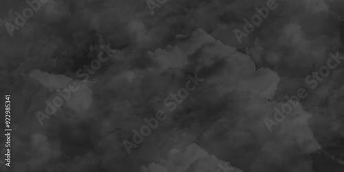 Abstract black watercolor background texture of chaotically mixing puffs of grey smoke on a dark background, beautiful abstract grey cloud on dark black background and colorful texture pattern.