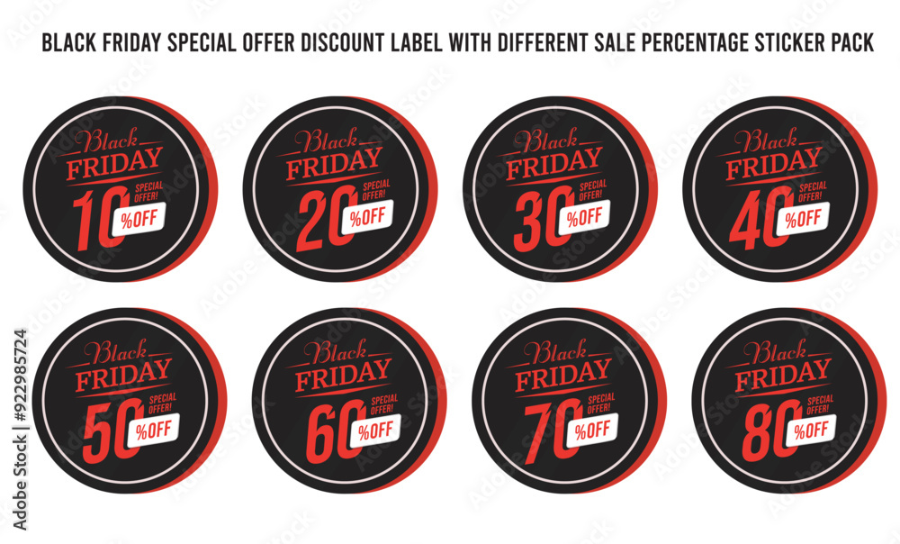 Black Friday special offer discount label with different sale percentage sticker pack Black Friday special offer discount label with different sale percentage sticker pack