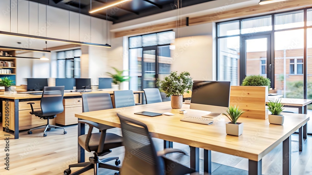 Modern Office Interior with Wooden Desk and Chairs. Modern Office Interior with Wooden Desk and Chairs.