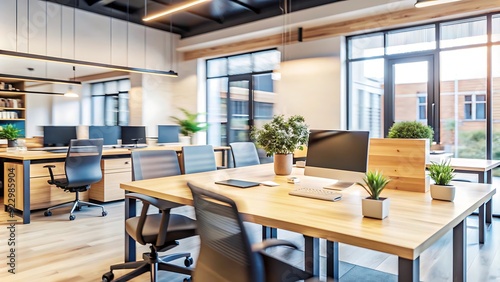 Wallpaper Mural Modern Office Interior with Wooden Desk and Chairs. Torontodigital.ca