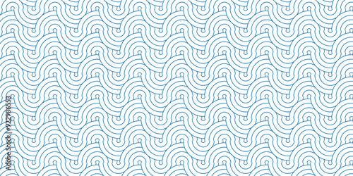 Abstract traditional geometric overlapping creative wave circle minimal lapping textile round vector texture. blue and white fabric element repeat swirl geometrical background.