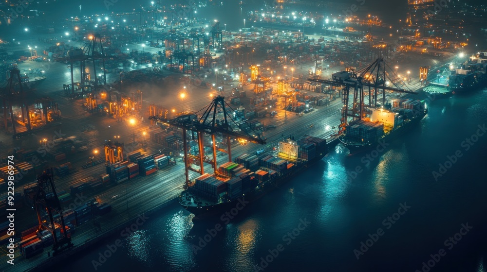 Nighttime Aerial View of a Busy Container Port Nighttime Aerial View of a Busy Container Port