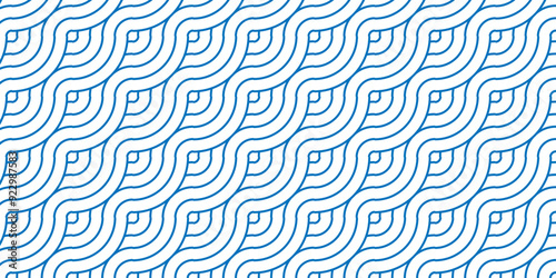 Abstract traditional geometric overlapping creative wave circle minimal lapping textile round vector texture. blue and white fabric element repeat swirl geometrical background.