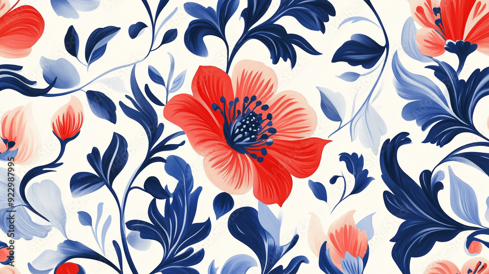 A Beautiful Red and Blue Floral Pattern: A Perfect Blend of Elegance and Vitality A Beautiful Red and Blue Floral Pattern: A Perfect Blend of Elegance and Vitality