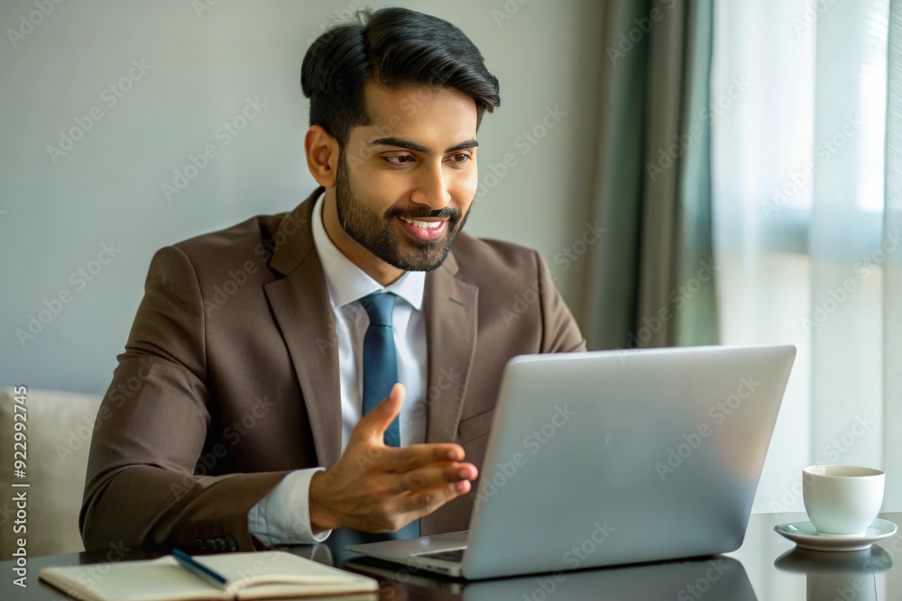 An Indian financial advisor conducting an online webinar or seminar on wealth management strategies.
An Indian financial advisor conducting an online webinar or seminar on wealth management strategies.