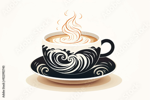 Coffee cup vector logo with curly smoke