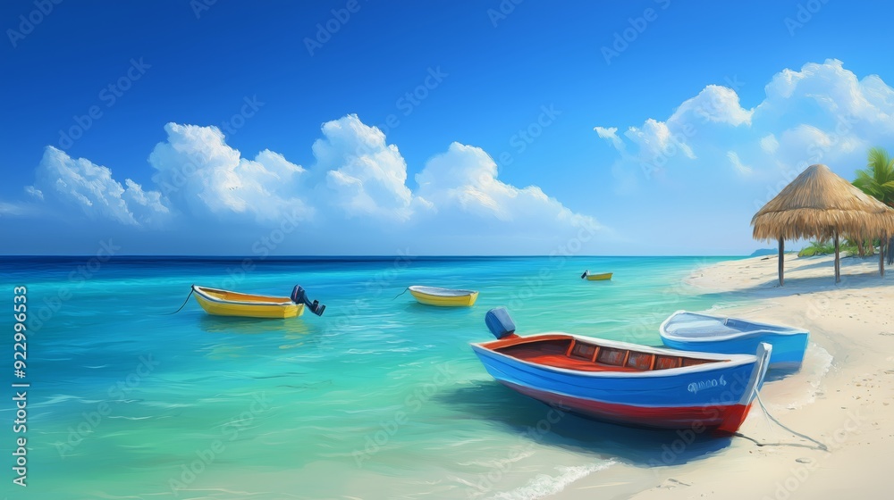 a serene Mexican beach scene, with traditional palapas, colorful boats, and crystal-clear waters, reflecting the beauty and cultural richness of Mexico's coastal regions a serene Mexican beach scene, with traditional palapas, colorful boats, and crystal-clear waters, reflecting the beauty and cultural richness of Mexico's coastal regions