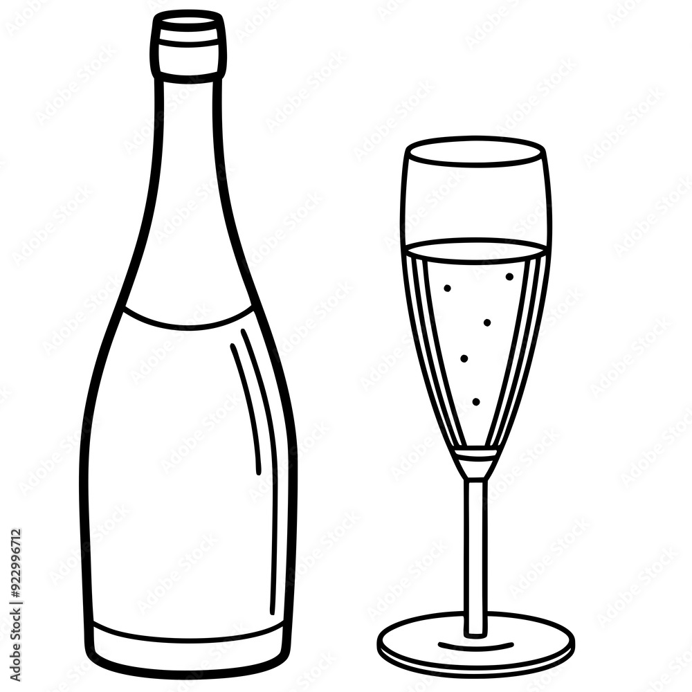 Drinks bottle and glass art vector illustration Drinks bottle and glass art vector illustration