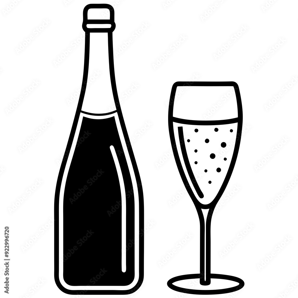 Drinks bottle and glass art vector illustration Drinks bottle and glass art vector illustration