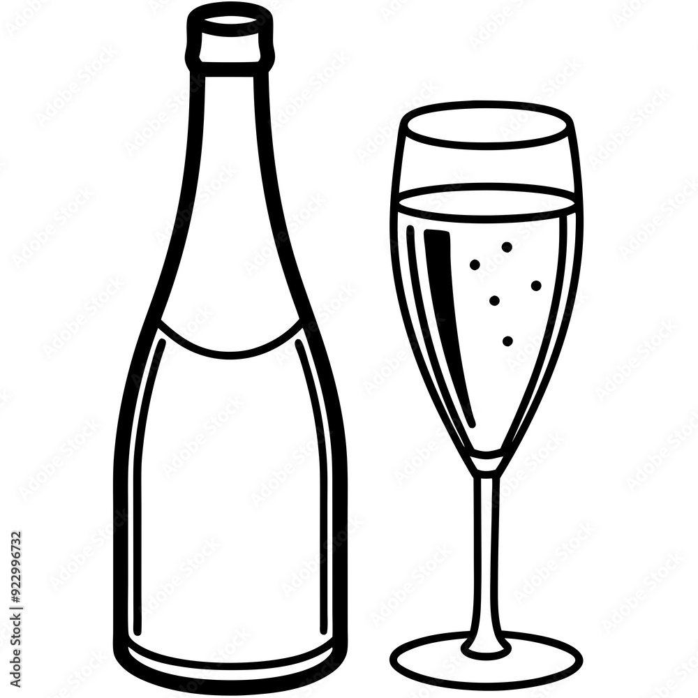 Drinks bottle and glass art vector illustration Drinks bottle and glass art vector illustration