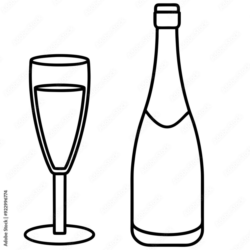 Drinks bottle and glass art vector illustration Drinks bottle and glass art vector illustration