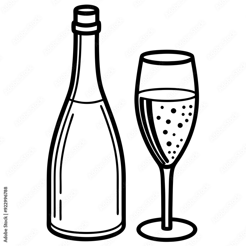Drinks bottle and glass art vector illustration Drinks bottle and glass art vector illustration
