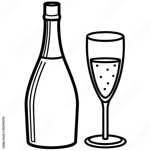 Drinks bottle and glass art vector illustration