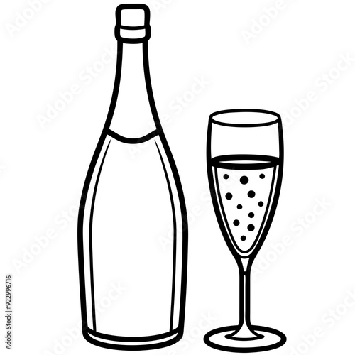 Drinks bottle and glass art vector illustration