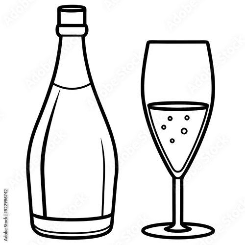 Drinks bottle and glass art vector illustration