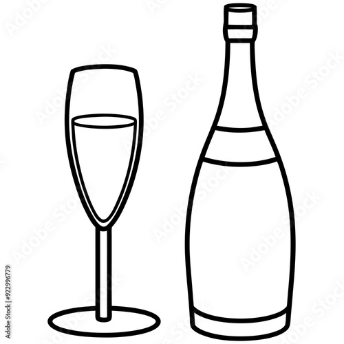 Drinks bottle and glass art vector illustration