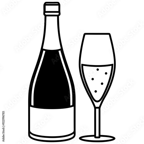 Drinks bottle and glass art vector illustration