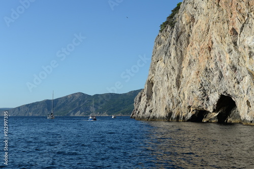 Pleasure craft at Cape Aya, Balaklava neighborhood, Sevastopol, Crimean Peninsula