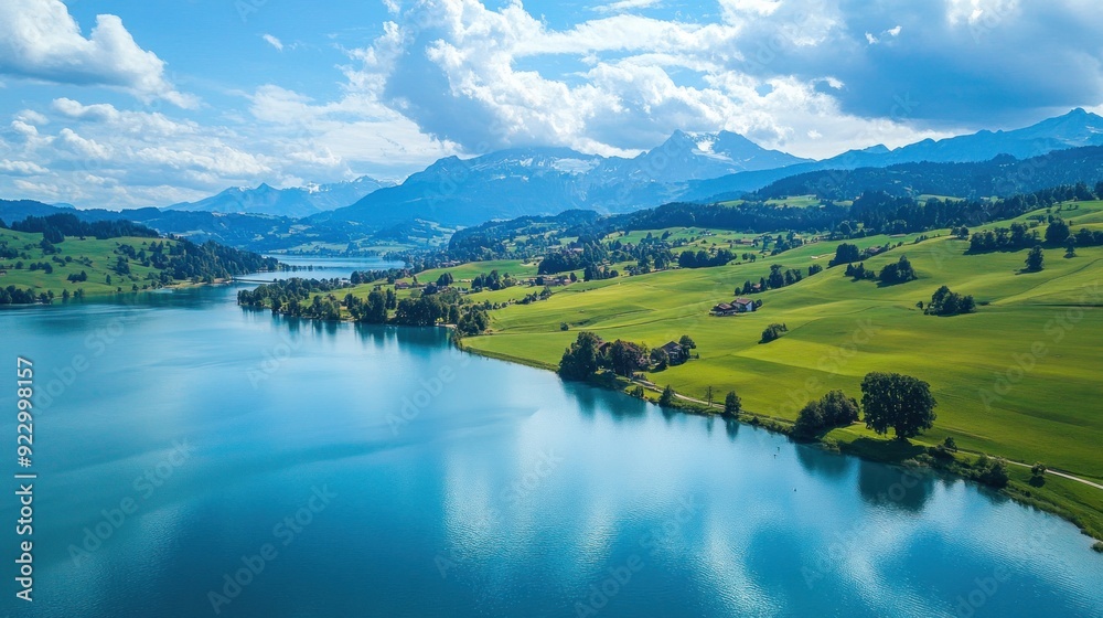 Obraz premium Serene Alpine Lake with Mountain Views