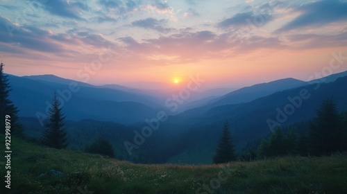 Sunset Over Mountain Range