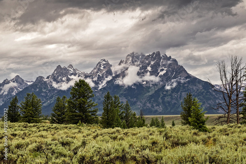 Storm clouds over the Grand Teton Mountains Wyoming, USA