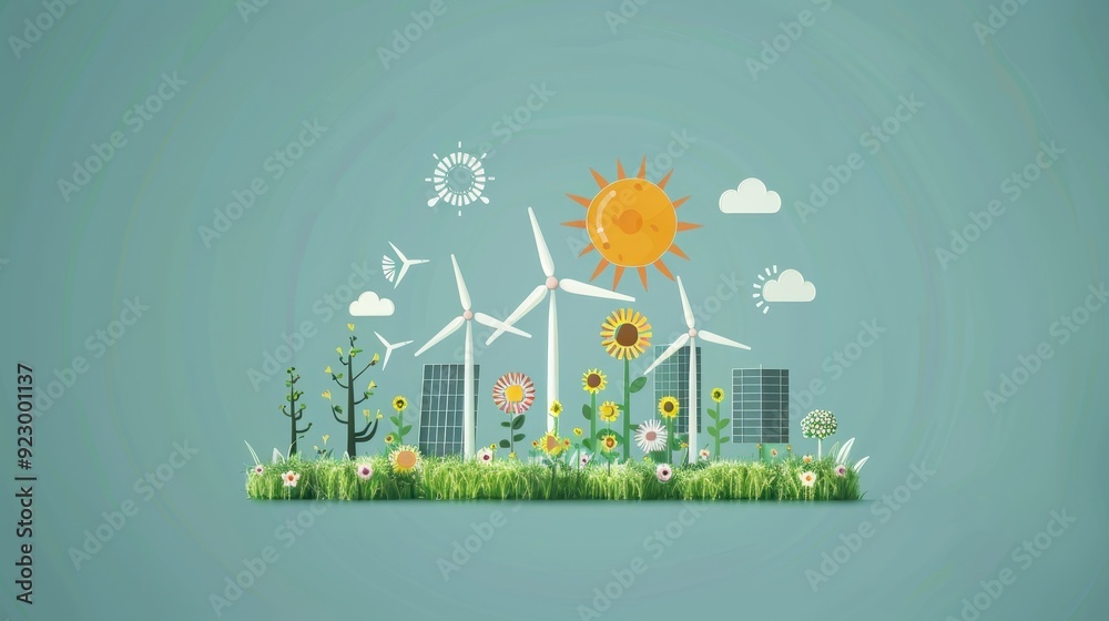 © CreativeLoom - A drawing of a city with windmills and flowers © CreativeLoom - A drawing of a city with windmills and flowers