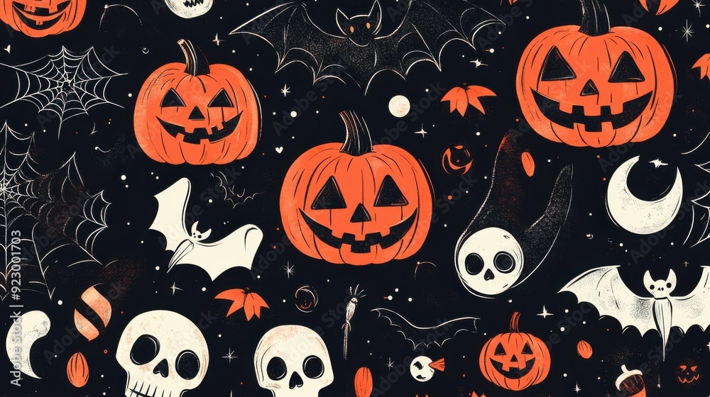 Seamless Halloween tile pattern with spooky elements Seamless Halloween tile pattern with spooky elements