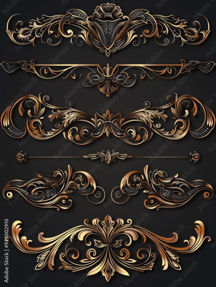 Gold Decorative Elements on Black Background Gold Decorative Elements on Black Background