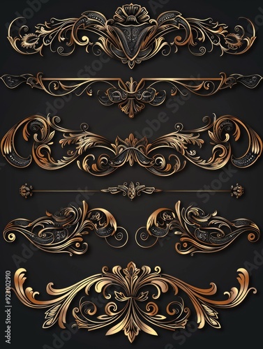 Gold Decorative Elements on Black Background