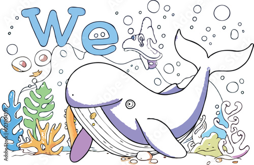 coloring page a simple drawing of pretty letter with cartoon character, Coloring book